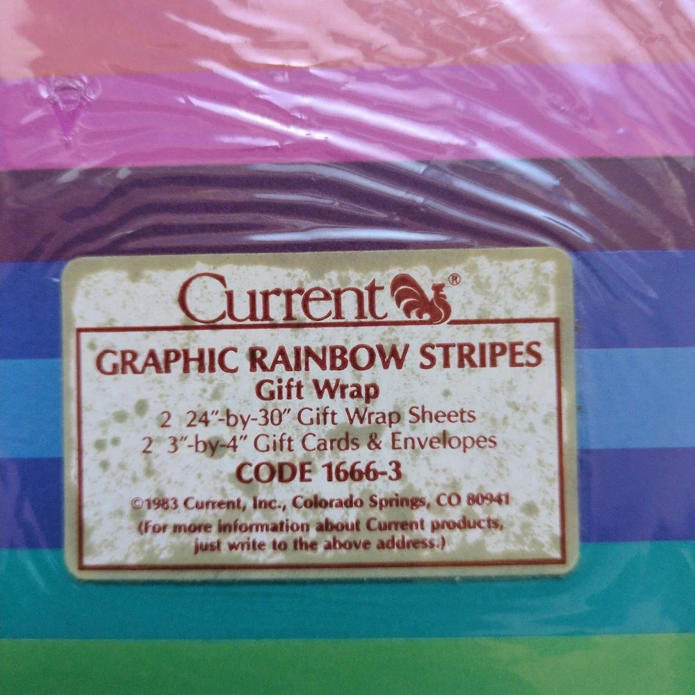 Vtg 80s Current Gift Wrapping Paper - Rainbow Stripes, Happy Birthday, Elephants